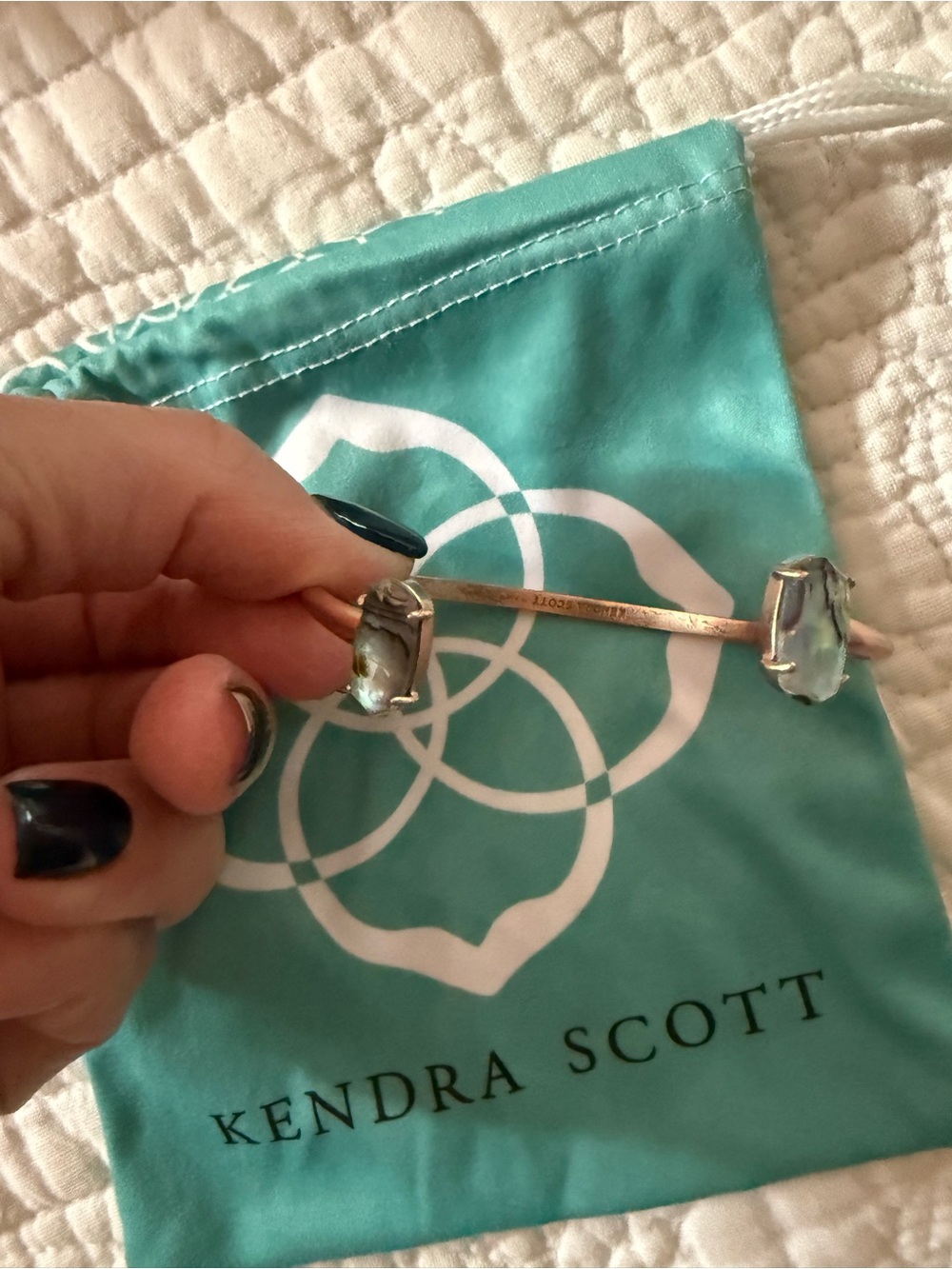 Kendra Scott Rose Gold Open Cuff with Aqua-Green Stones